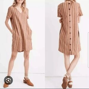 Madewell Tan Button-Back Easy Dress in Rainbow Stripe XL